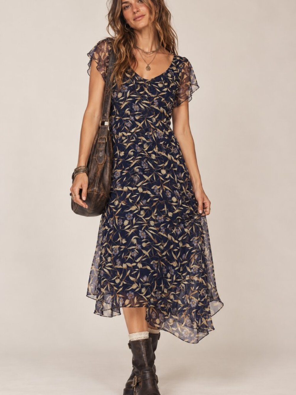 Mary McFadden Vintage 90s Floral Midi Dress Navy Plus 18W Sheer Country Cottage